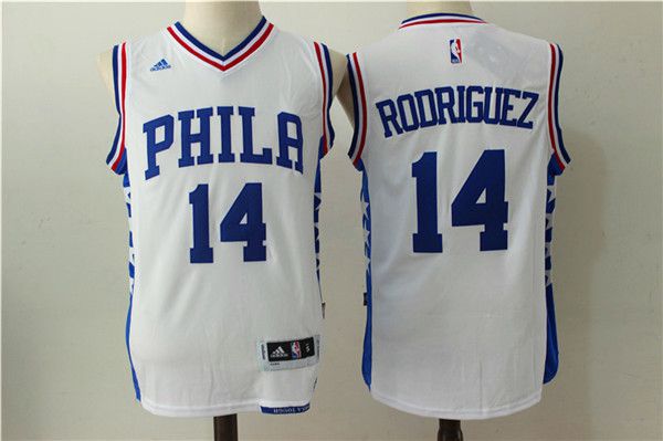 Men NBA Philadelphia 76ers 14 Rodriguez White Jerseys